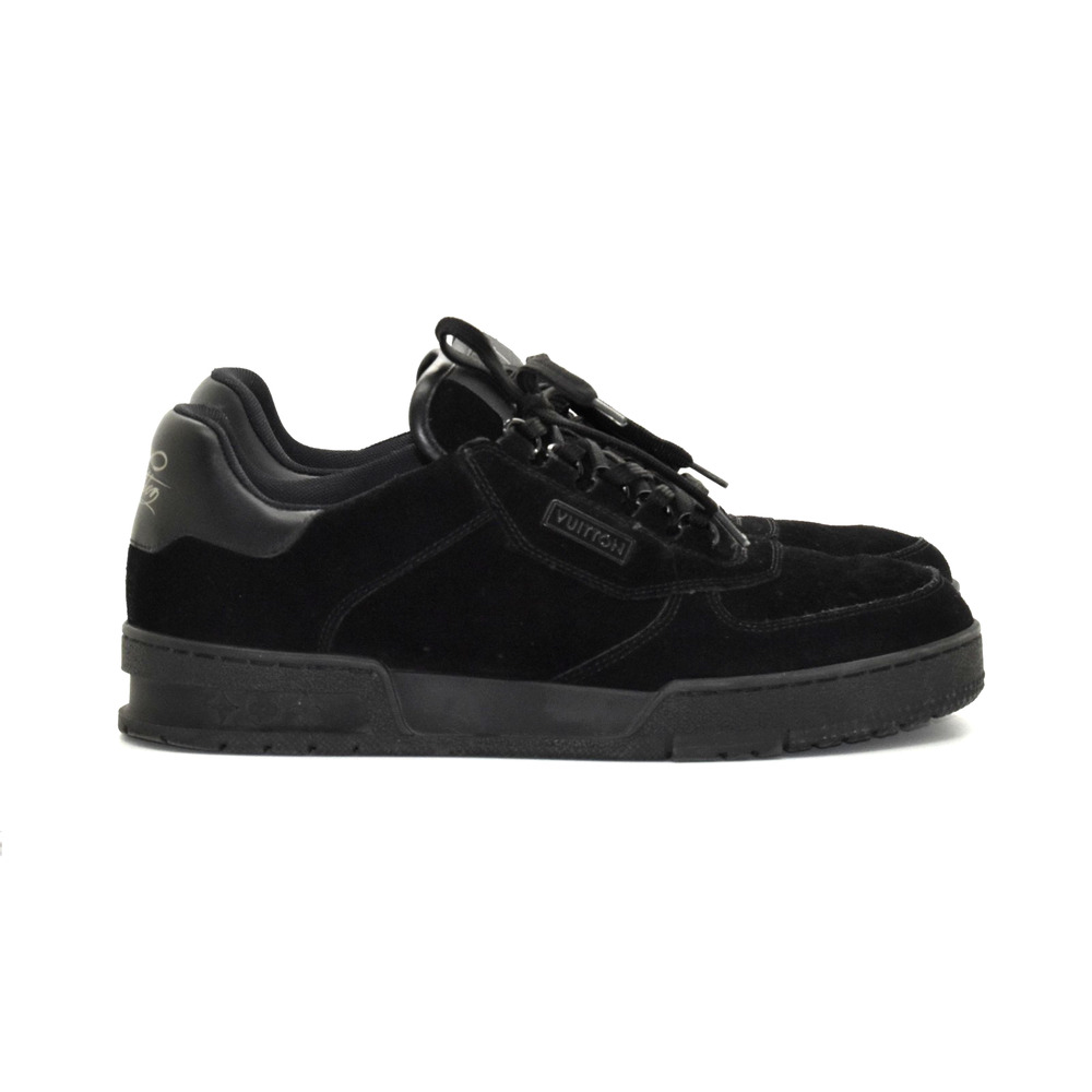 F0 Auth LOUIS VUITTON Black Suede & Leather LV Trainer Uniform Sneakers Size 6.5 - Picture 3 of 11